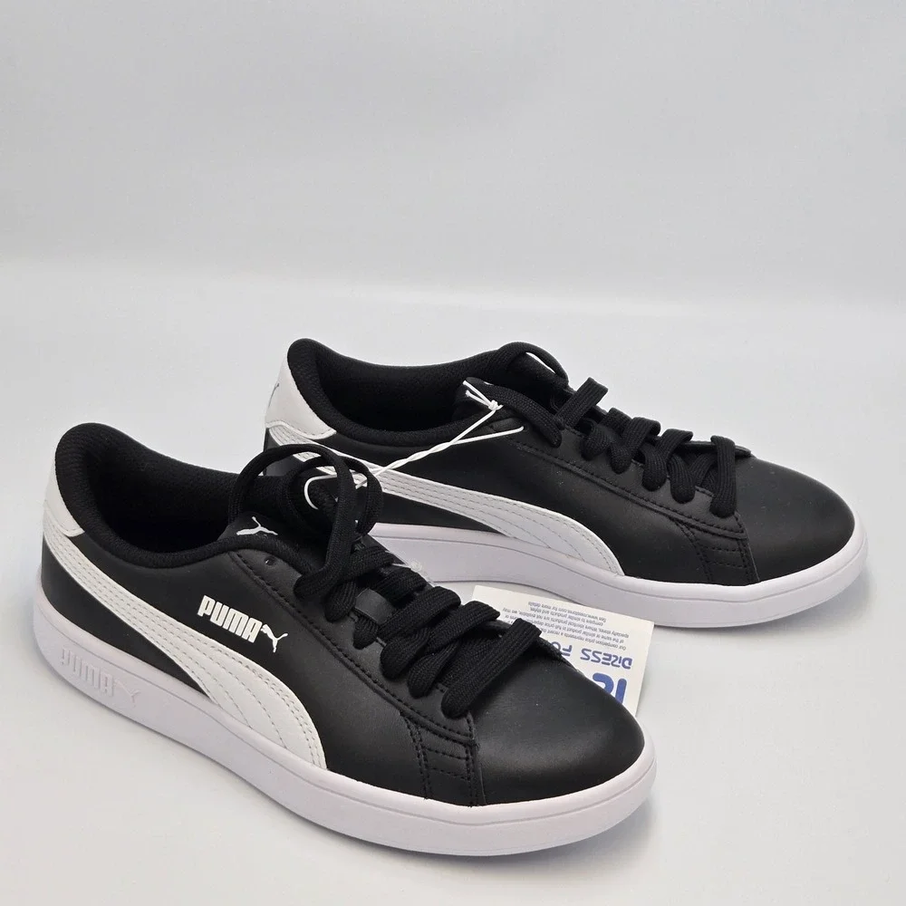 PUMA Smash V2 Black/white Leather Sneakers Kids 4C Tennis‎ Shoes Casual